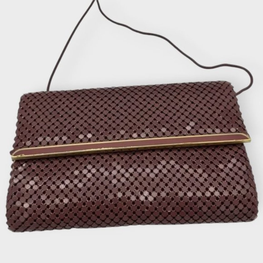 Vintage Beautiful Burgundy Metal Mesh Evening Clutch | Hand Bag - Picture 1 of 9